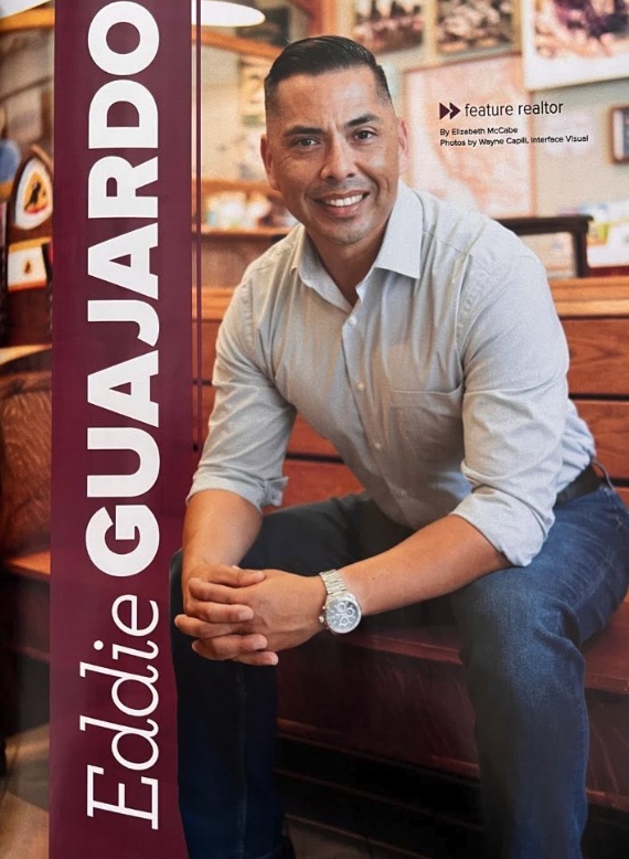 Magazine feature showing Eddie Guajardo seated and smiling, with his name and the original feature credits.