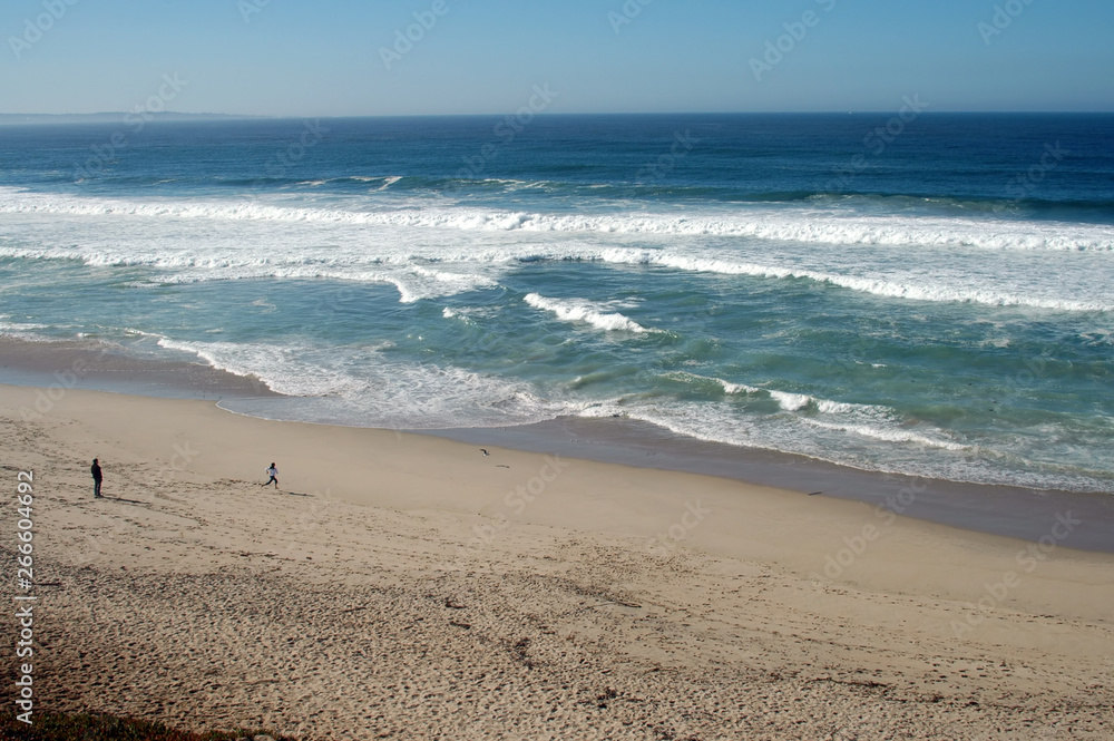 Breaking waves and sandy shoreline at Marina State Beach, California — Adobe Stock preview